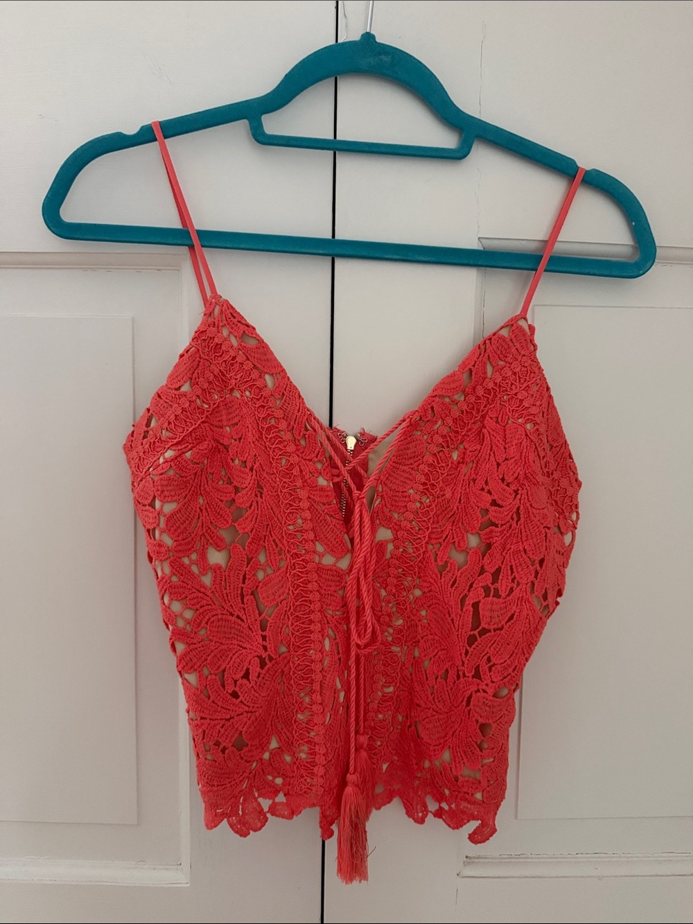 Crochet Tassel Tie Coral Cami Top